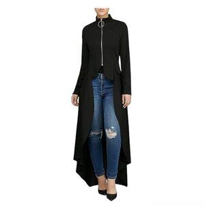 Women Long Dovetail Gothic Trench Coat Front Zipper Up Tailcoat Jacket